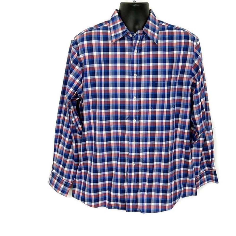 Jos A Bank Casual Button Up Shirt Blue Plaid Tailored Fit Long Slv Preppy sz L